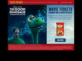 SunMaidOffer.com - Sun-Maid's The Good Dinosaur Movie Ticket Promotion